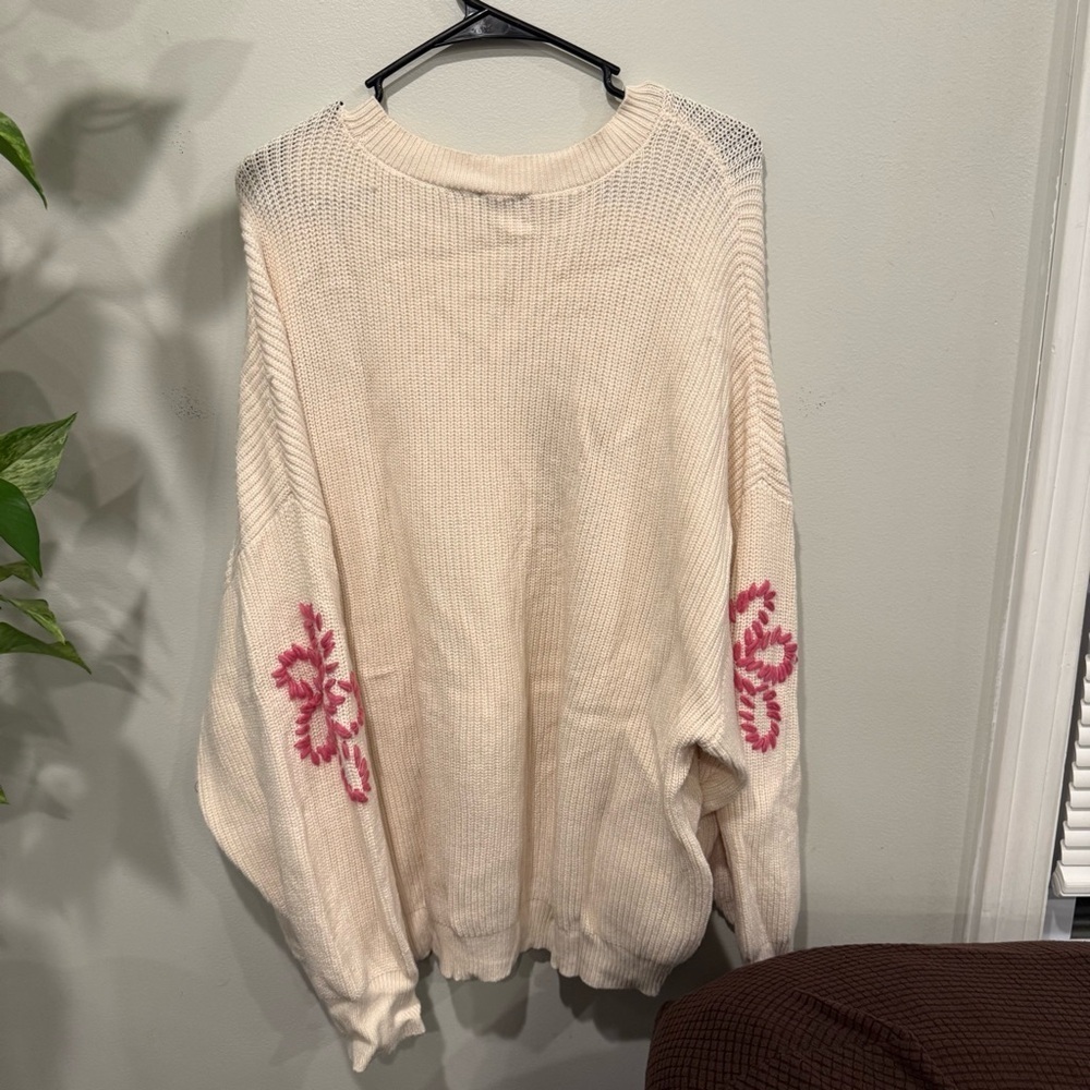 Cyrus Cream Knit Sweater with Pink Flowers Super Soft Warm 3X - Picture 5 of 5